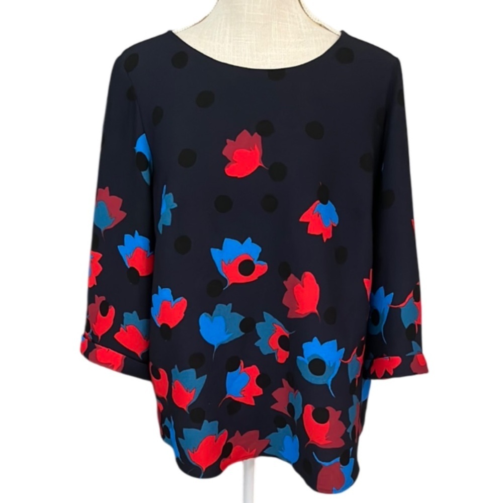 BODEN Rachel 3/4 sleeve round neck blue and red floral print - 10